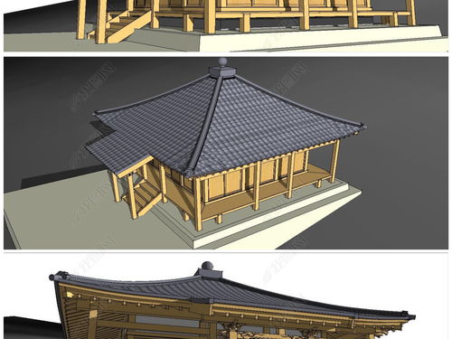 精品古建筑木屋木结构寺庙建筑SU模型设计模型下载